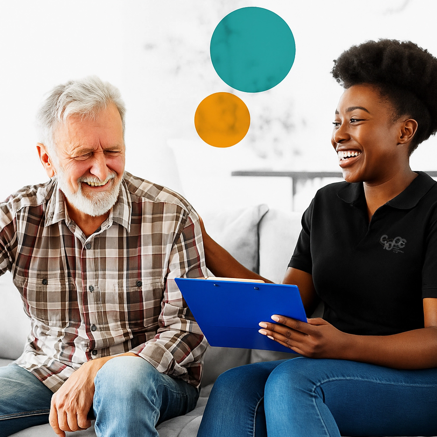 Carer laughing with an older man